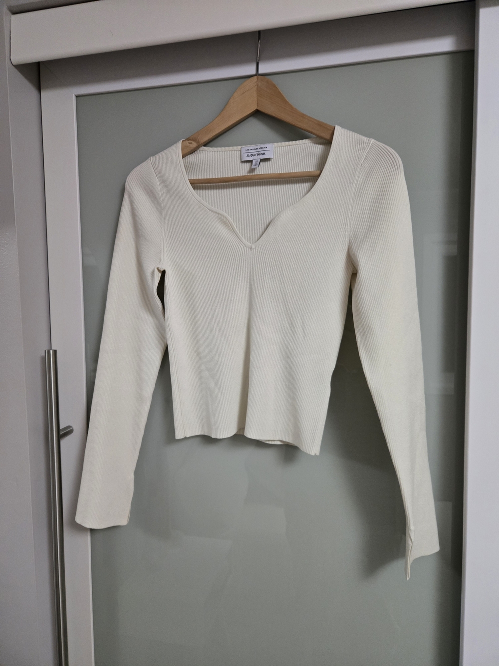 & Other Stories Cream Ribbed Long-Sleeve Top